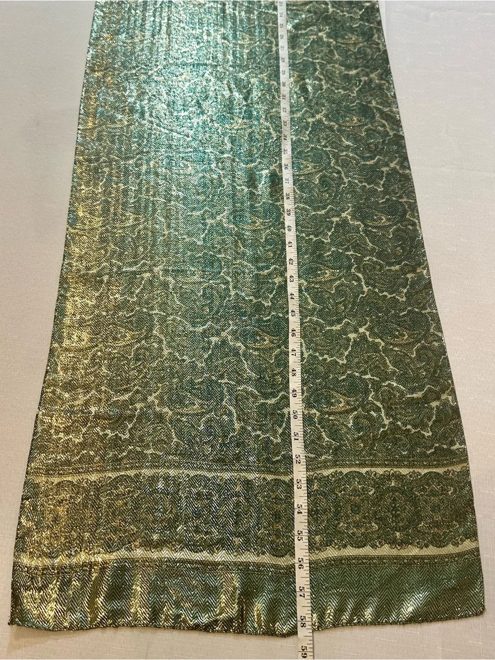 Vintage Amanda Smith Metallic Gold Green Italian Scarf Wrap 58”
